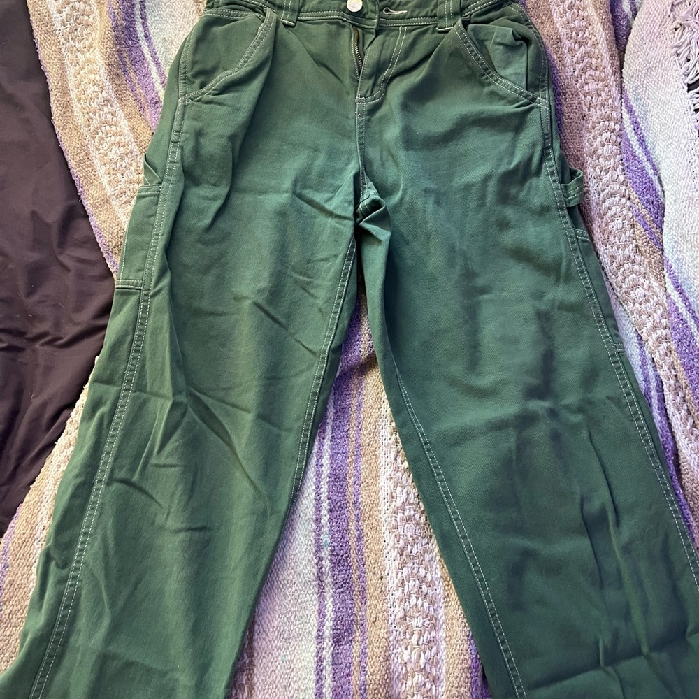 Garage Green Cargo Pants Relaxed Fit Cotton